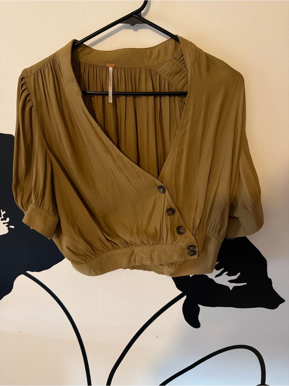 Free People Olive Green Button-Front Wrap Blouse